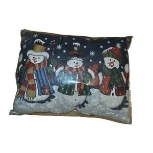 Vintage Christmas Snowman Tapestry Throw Pillow Holiday Accent Decor Festive